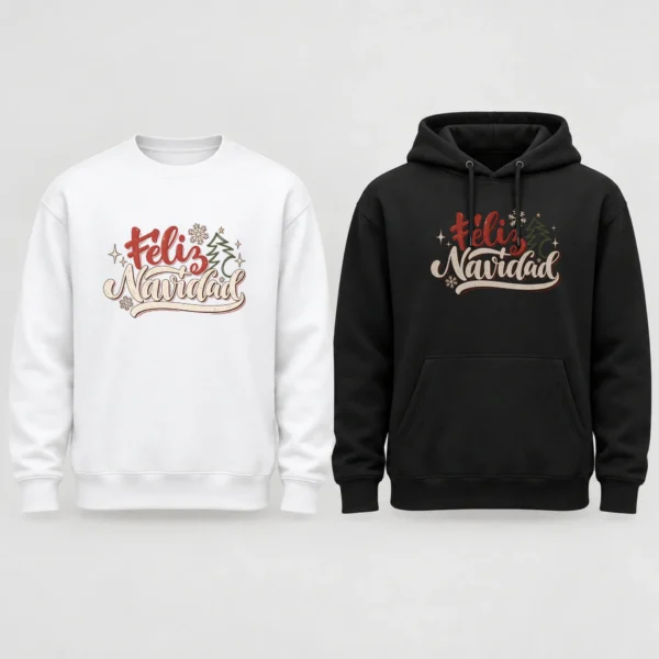 Feliz Navidad New Year's Shirt, Sweatshirt & Hoodie — alternate product mockup feliz navidad adult shirt t-shirt mockup view