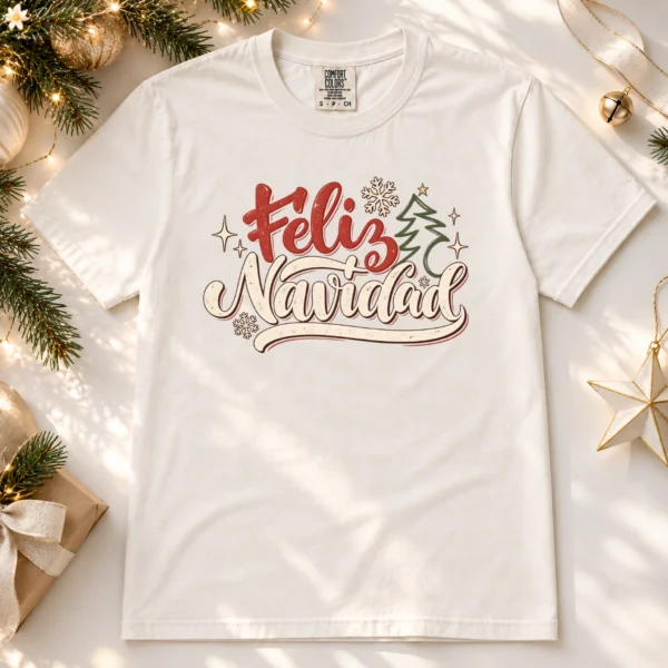 feliz navidad lettering multi-style apparel t-shirt