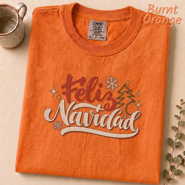 New Year's Lettering Multi Style Apparel Feliz Navidad Shirt — alternate product mockup feliz navidad shirt t-shirt close-up detail