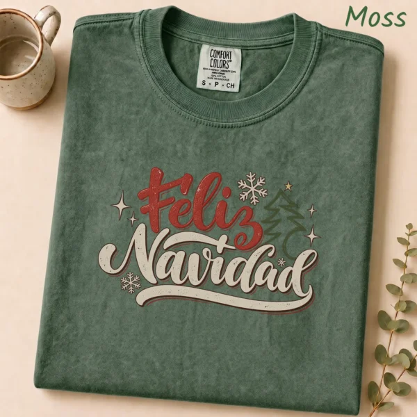 New Year's Lettering Multi Style Apparel Feliz Navidad Shirt — alternate product mockup feliz navidad shirt t-shirt product photo