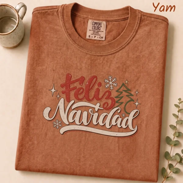 New Year's Lettering Multi Style Apparel Feliz Navidad Shirt — alternate product mockup feliz navidad shirt t-shirt product photo