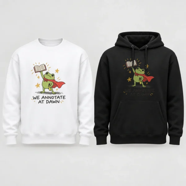 Frog Book Shirt, Sweatshirt & Hoodie, We Annotate At Dawn — alternate product mockup frog book shirt t-shirt mockup view