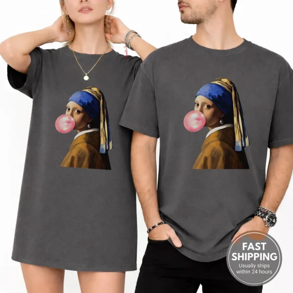 Girl with A Pearl Earring Bubblegum Shirt, Sweatshirt & Hoodie — alternate product mockup girl with a pearl earring shirt t-shirt product photo