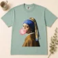 girl with a pearl earring shirt t-shirt flat lay view