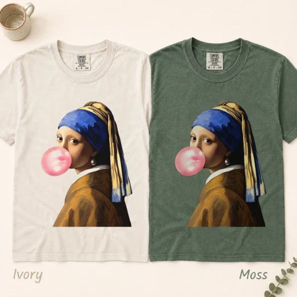 Girl with A Pearl Earring Bubblegum Shirt, Sweatshirt & Hoodie — alternate product mockup girl with a pearl earring shirt t-shirt color options