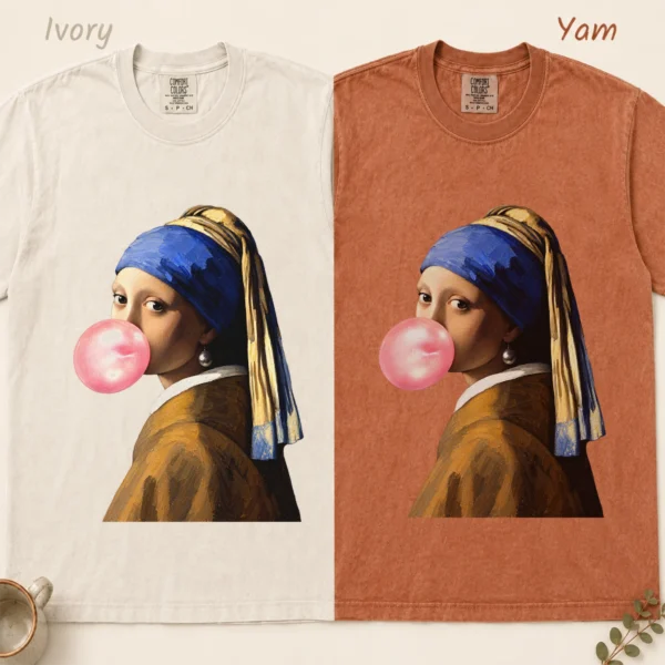 Girl with A Pearl Earring Bubblegum Shirt, Sweatshirt & Hoodie — alternate product mockup girl with a pearl earring shirt t-shirt color options