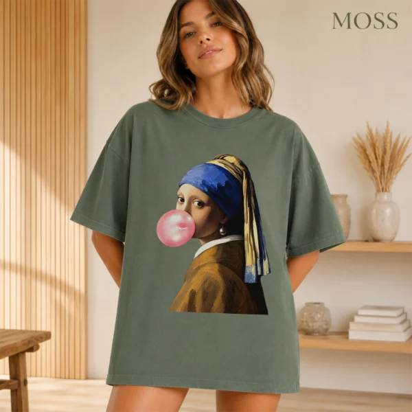 Girl with A Pearl Earring Bubblegum Shirt, Sweatshirt & Hoodie — alternate product mockup girl with a pearl earring shirt t-shirt color options