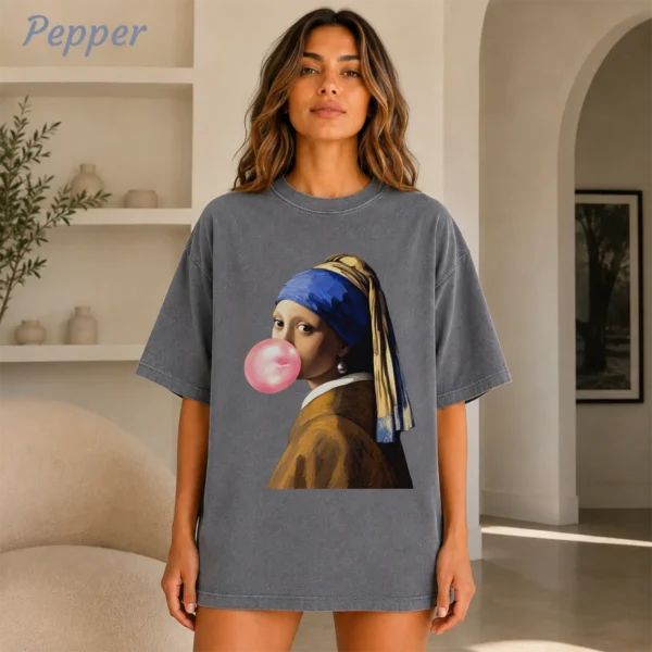 Girl with A Pearl Earring Bubblegum Shirt, Sweatshirt & Hoodie — alternate product mockup girl with a pearl earring shirt t-shirt color options