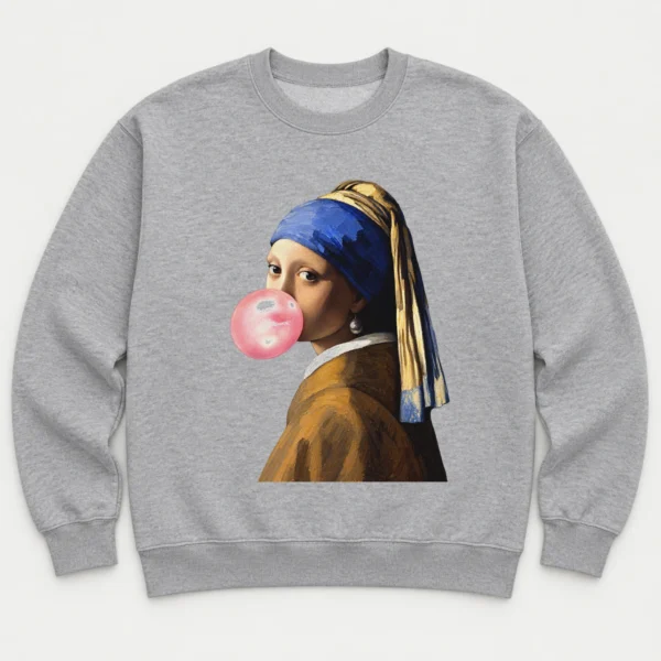 Girl with A Pearl Earring Bubblegum Shirt, Sweatshirt & Hoodie — alternate product mockup girl with a pearl earring shirt t-shirt close-up detail