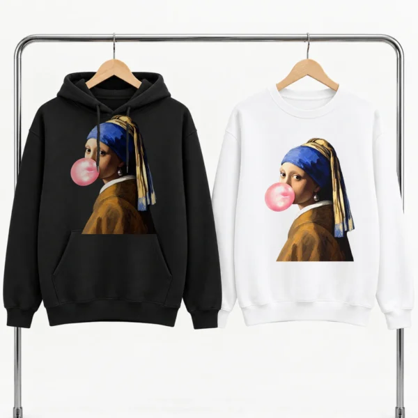 Girl with A Pearl Earring Bubblegum Shirt, Sweatshirt & Hoodie — alternate product mockup girl with a pearl earring shirt t-shirt lifestyle scene