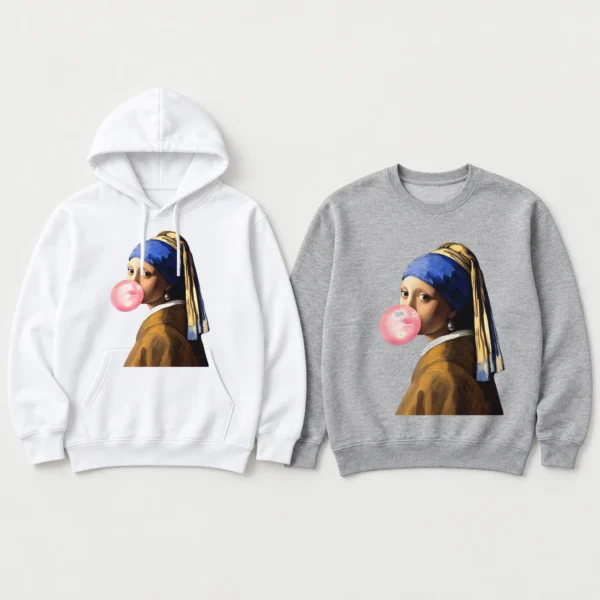 Girl with A Pearl Earring Bubblegum Shirt, Sweatshirt & Hoodie — alternate product mockup girl with a pearl earring shirt t-shirt styled product photo