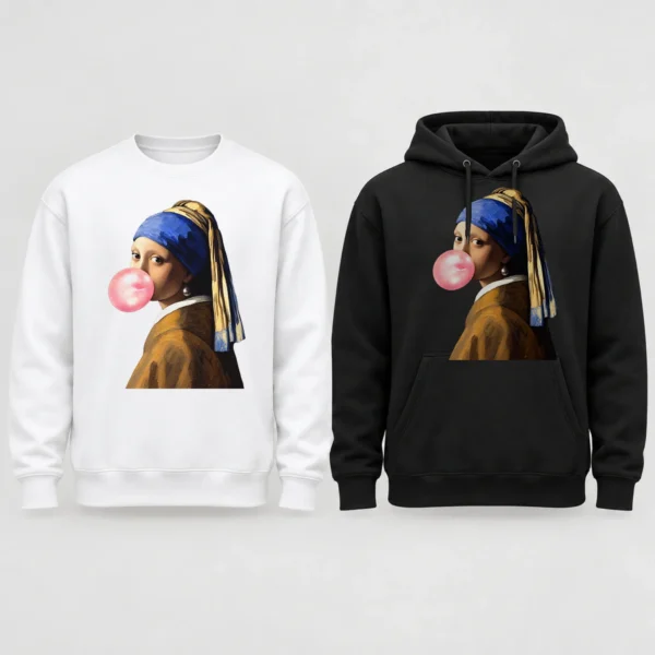 Girl with A Pearl Earring Bubblegum Shirt, Sweatshirt & Hoodie — alternate product mockup girl with a pearl earring shirt t-shirt alternate angle
