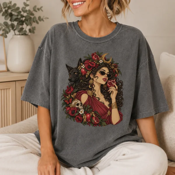 Gothic Woman Art Shirt, Ornate Botanical Portrait — lifestyle mockup gothic woman art shirt t-shirt lifestyle scene