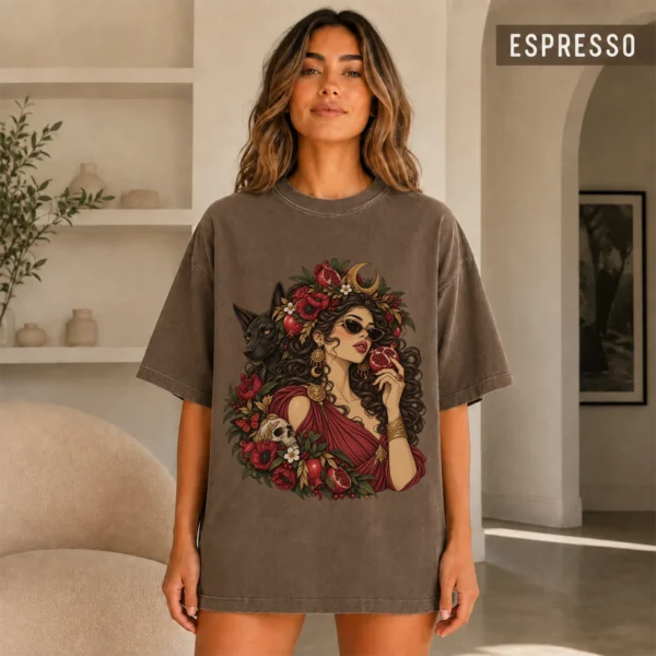 Gothic Woman Art Shirt, Ornate Botanical Portrait — alternate product mockup gothic woman art shirt t-shirt color options