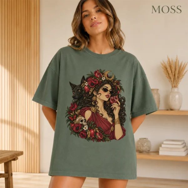 Gothic Woman Art Shirt, Ornate Botanical Portrait — alternate product mockup gothic woman art shirt t-shirt color options