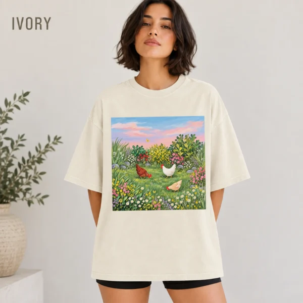 Hen Shirt or, Three Hens Meadow — alternate product mockup hen shirt or t-shirt color options