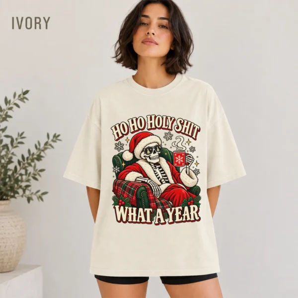New Year's Ho Ho Holy Shit What A Year Shirt — alternate product mockup ho ho holy shit what a year shirt t-shirt color options