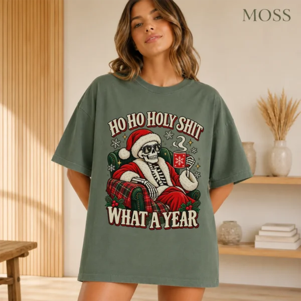 New Year's Ho Ho Holy Shit What A Year Shirt — alternate product mockup ho ho holy shit what a year shirt t-shirt color options