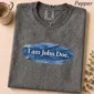 i am john doe lettering multi-style apparel t-shirt close-up detail