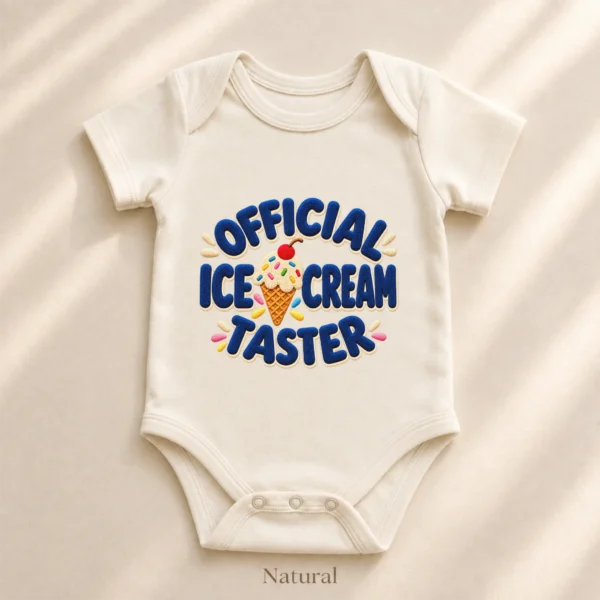 Official Ice Cream Taster Chenille Look Baby Bodysuit & Toddler — alternate product mockup ice cream taster baby bodysuit close-up detail