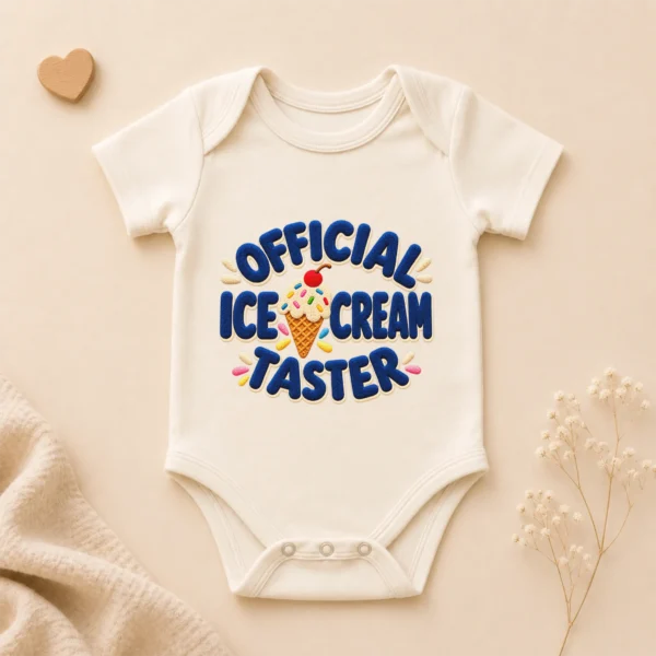 Official Ice Cream Taster Chenille Look Baby Bodysuit & Toddler — alternate product mockup ice cream taster baby bodysuit mockup view
