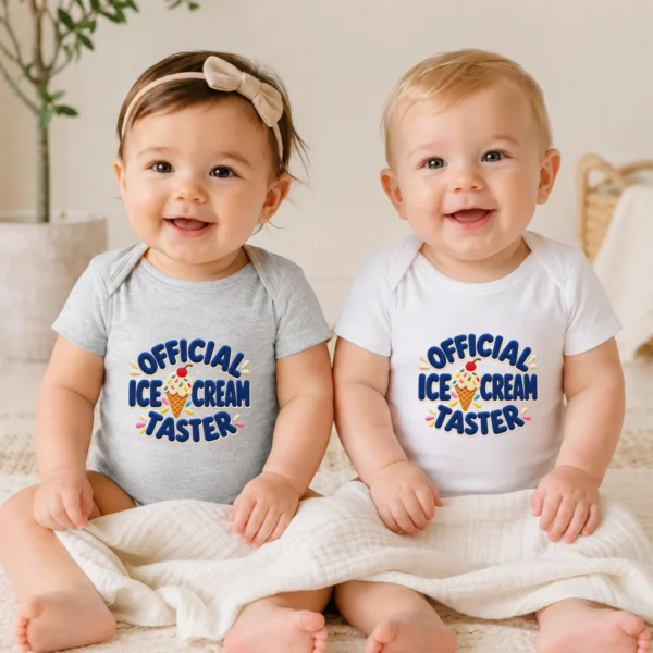 Official Ice Cream Taster Chenille Look Baby Bodysuit & Toddler — baby bodysuit mockup ice cream taster baby bodysuit model mockup