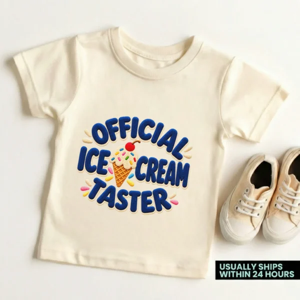 Official Ice Cream Taster Chenille Look Baby Bodysuit & Toddler — toddler shirt mockup ice cream taster baby bodysuit product photo