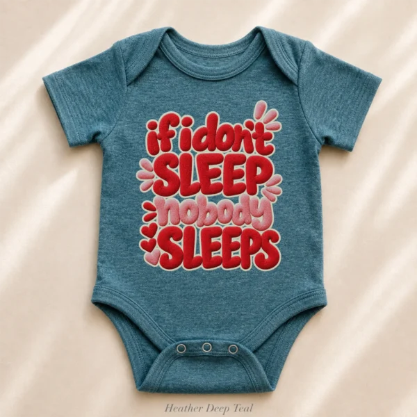 If I Don't Sleep Nobody Sleeps Chenille Look Baby Bodysuit & Toddler — alternate product mockup if i don't sleep nobody sleeps chenille look baby bodysuit & toddler alternate angle