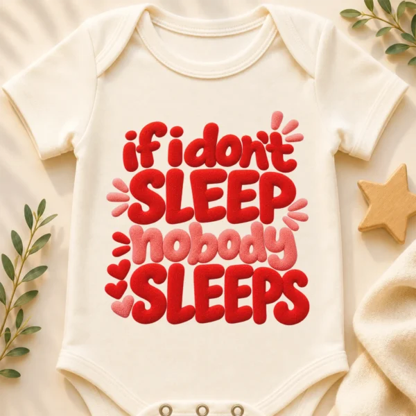 If I Don't Sleep Nobody Sleeps Chenille Look Baby Bodysuit & Toddler — baby bodysuit mockup if i don't sleep nobody sleeps chenille look baby bodysuit & toddler close-up detail