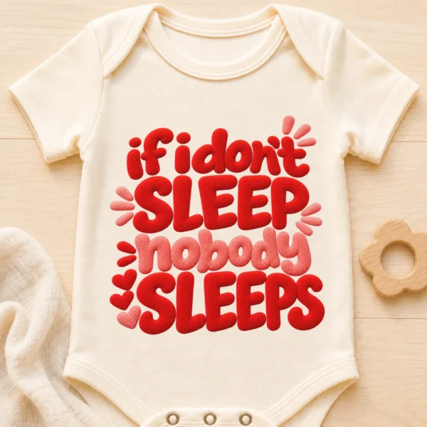 If I Don't Sleep Nobody Sleeps Chenille Look Baby Bodysuit & Toddler — baby bodysuit mockup if i don't sleep nobody sleeps chenille look baby bodysuit & toddler close-up detail