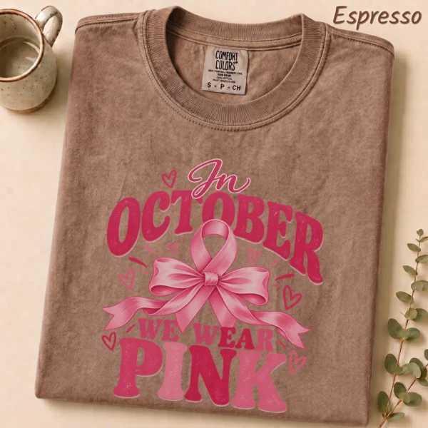 In October We Wear Pink Shirt — alternate product mockup in october we wear pink shirt t-shirt styled product photo