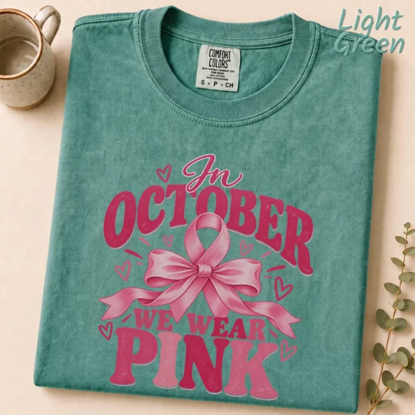 In October We Wear Pink Shirt — alternate product mockup in october we wear pink shirt t-shirt product photo