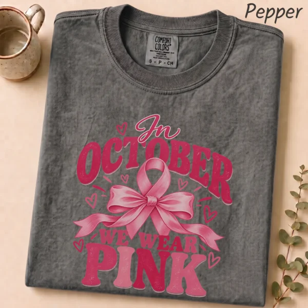 In October We Wear Pink Shirt — alternate product mockup in october we wear pink shirt t-shirt mockup view