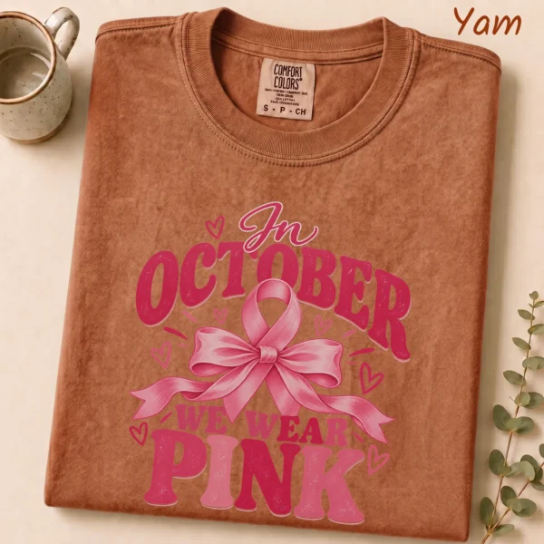 In October We Wear Pink Shirt — alternate product mockup in october we wear pink shirt t-shirt product detail