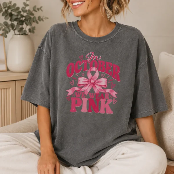 In October We Wear Pink Shirt — lifestyle mockup in october we wear pink shirt t-shirt lifestyle scene