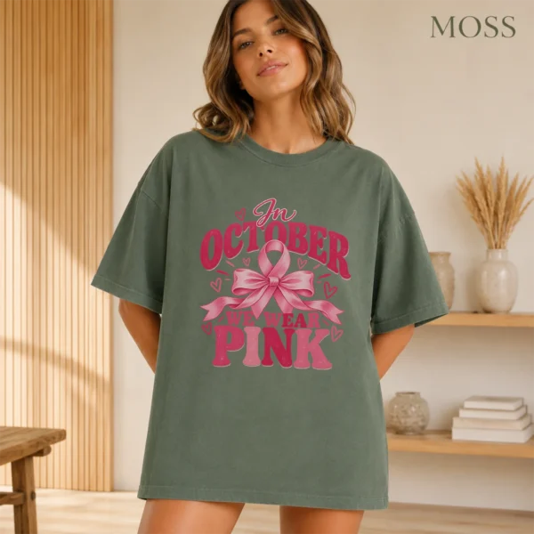 In October We Wear Pink Shirt — alternate product mockup in october we wear pink shirt t-shirt color options