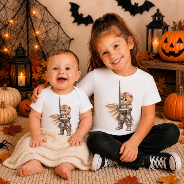 Knight Cat Baby Bodysuit & Toddler Shirt, Youth Tee, Kids Sweatshirt — baby bodysuit mockup knight cat baby bodysuit & toddler shirt close-up detail