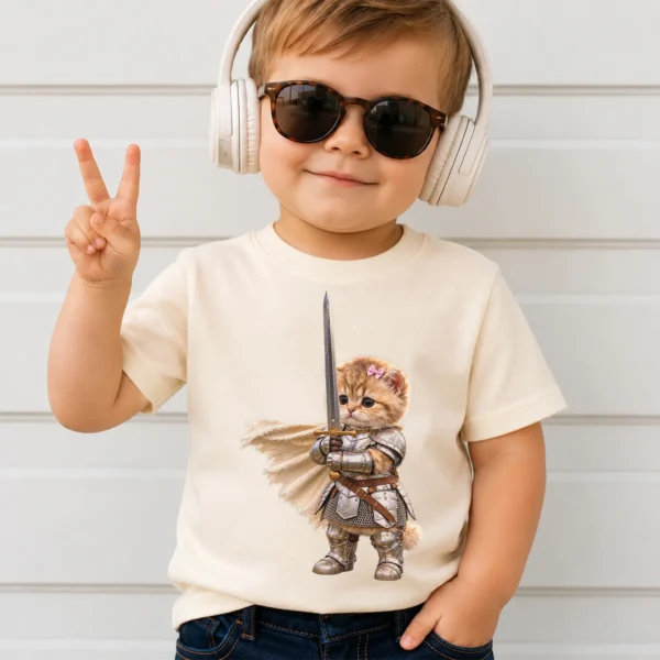 Knight Cat Baby Bodysuit & Toddler Shirt, Youth Tee, Kids Sweatshirt — toddler shirt mockup knight cat baby bodysuit & toddler shirt front view