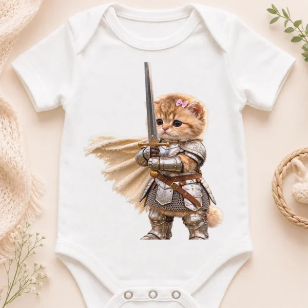 Knight Cat Baby Bodysuit & Toddler Shirt, Youth Tee, Kids Sweatshirt — baby bodysuit mockup knight cat baby bodysuit & toddler shirt close-up detail