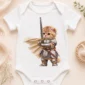 knight cat baby bodysuit & toddler shirt close-up detail