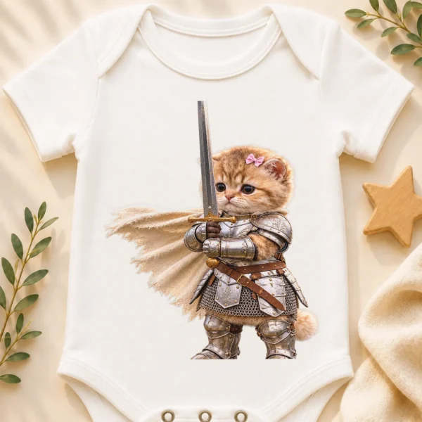Knight Cat Baby Bodysuit & Toddler Shirt, Youth Tee, Kids Sweatshirt — baby bodysuit mockup knight cat baby bodysuit & toddler shirt close-up detail