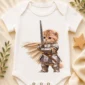 knight cat baby bodysuit & toddler shirt close-up detail