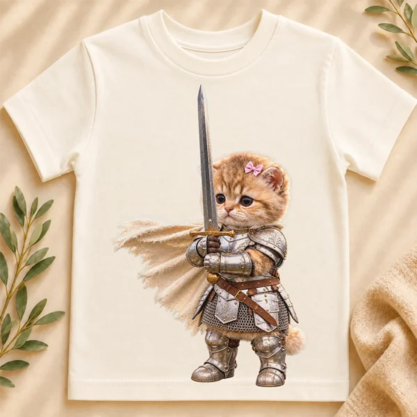 Knight Cat Baby Bodysuit & Toddler Shirt, Youth Tee, Kids Sweatshirt — toddler shirt mockup knight cat baby bodysuit & toddler shirt close-up detail