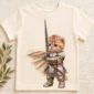 knight cat baby bodysuit & toddler shirt close-up detail