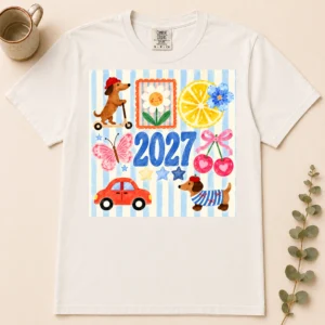 large blue 2027 numerals multi-style apparel t-shirt