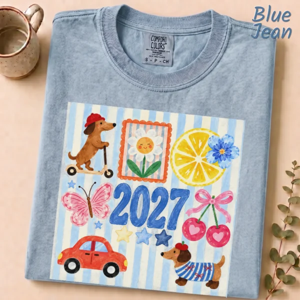 New Year's Large Blue Numerals Multi Style Apparel 2027 Shirt — alternate product mockup large blue 2027 numerals multi-style apparel t-shirt mockup view