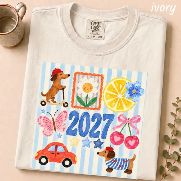 New Year's Large Blue Numerals Multi Style Apparel 2027 Shirt — alternate product mockup large blue 2027 numerals multi-style apparel t-shirt close-up detail