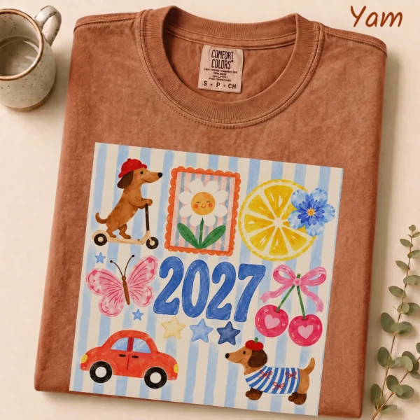 New Year's Large Blue Numerals Multi Style Apparel 2027 Shirt — alternate product mockup large blue 2027 numerals multi-style apparel t-shirt product photo