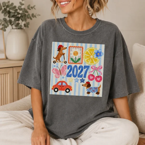 New Year's Large Blue Numerals Multi Style Apparel 2027 Shirt — lifestyle mockup large blue 2027 numerals multi-style apparel t-shirt lifestyle scene