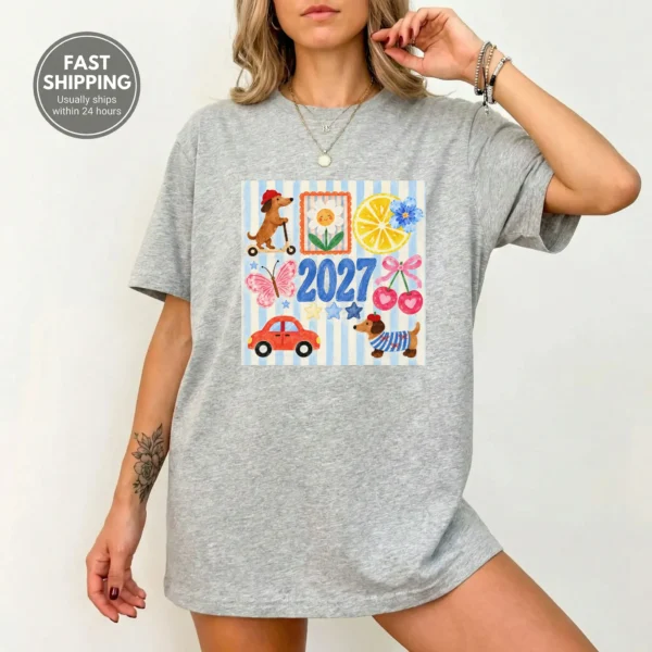 New Year's Large Blue Numerals Multi Style Apparel 2027 Shirt — alternate product mockup large blue 2027 numerals multi-style apparel t-shirt product photo